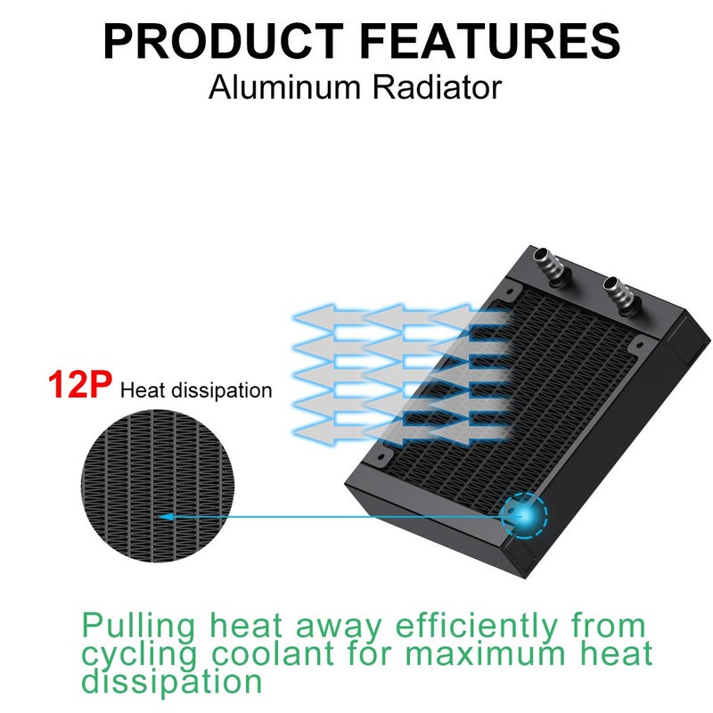 Clyxgs Water Cooling Radiator, 12 Pipe Aluminum Heat Exchanger Radiator with Tube for PC CPU Computer Water Cool System DC12V 120mm - Image 3